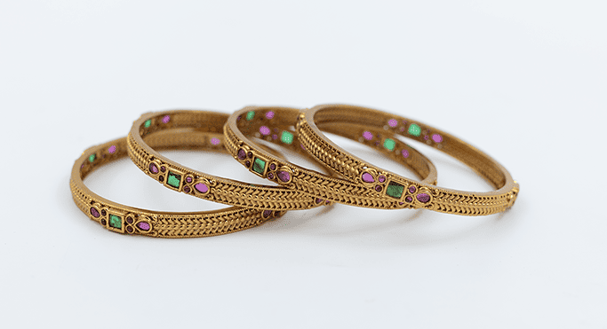Majestic Gem-Accented Gold-Toned Bangles