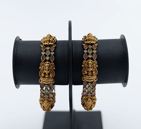Regal Deity-Adorned Gold-Toned Bangles