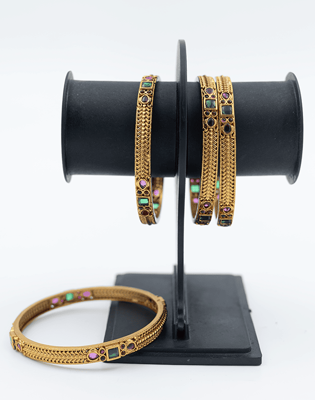 Majestic Gem-Accented Gold-Toned Bangles