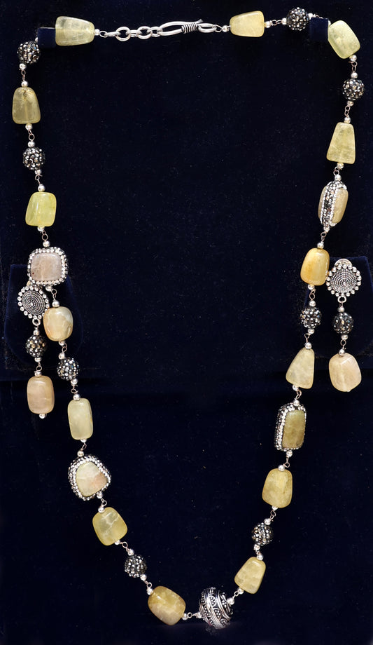 Dazzling Citrine Yellow Bead Necklace Set