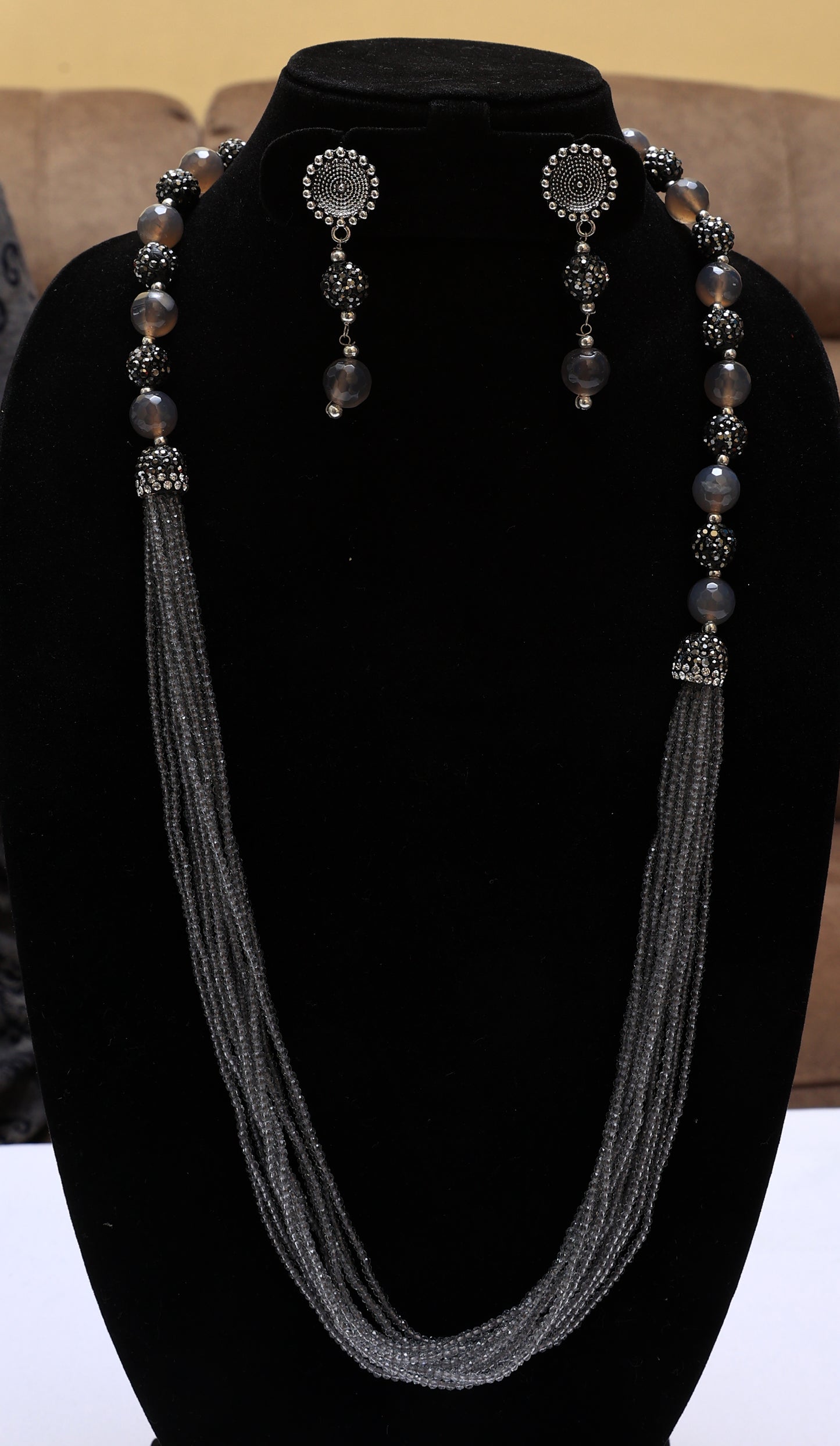 Irresistible Grey Colour Beaded Necklace Set