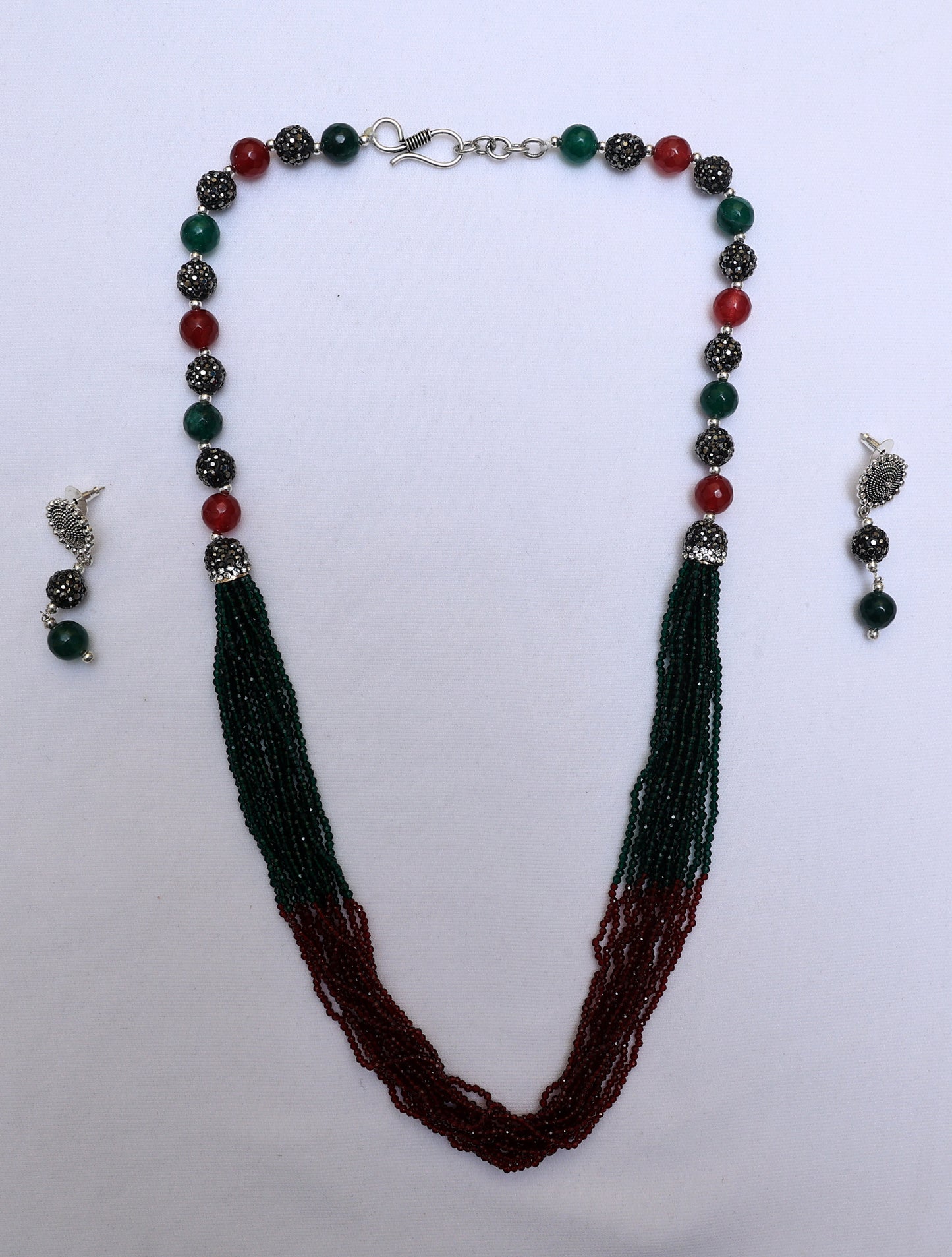 Beaming Red and Green Beaded Necklace Set