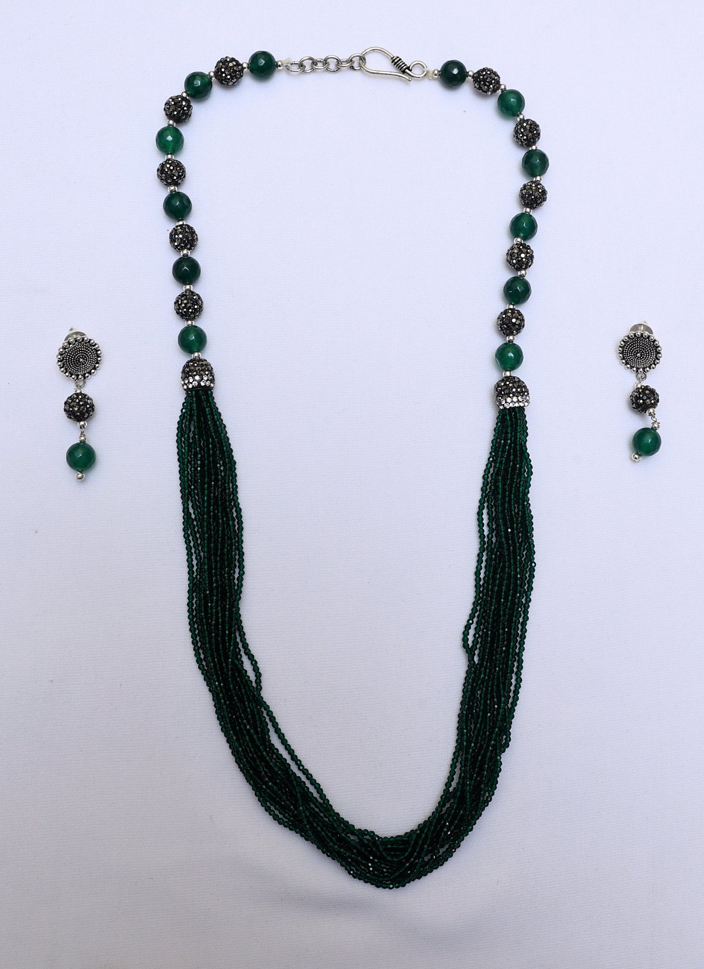 Luminous Emerald Green Colour Beaded Necklace Set