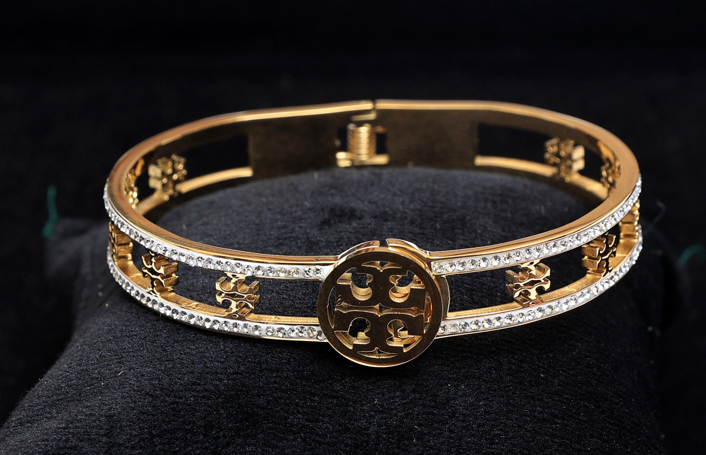 Gold Toned Stone Studded Designer Bangle Bracelet