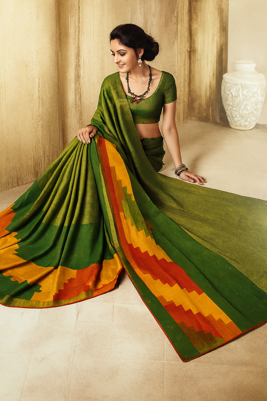 Exquisite Green Pre Draped Saree