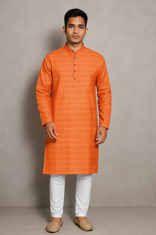 Dreamy Orange Mens Solid Kurta with Front Buttons