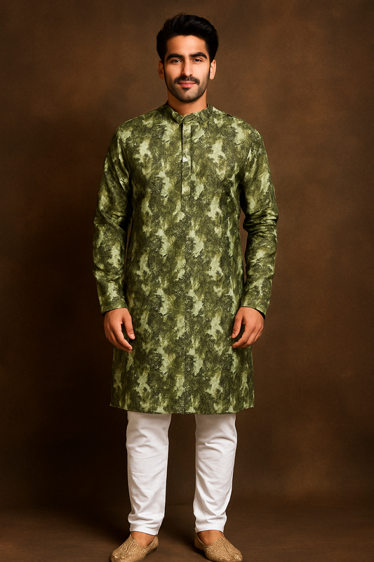 Forest Green with intricate printed patterns