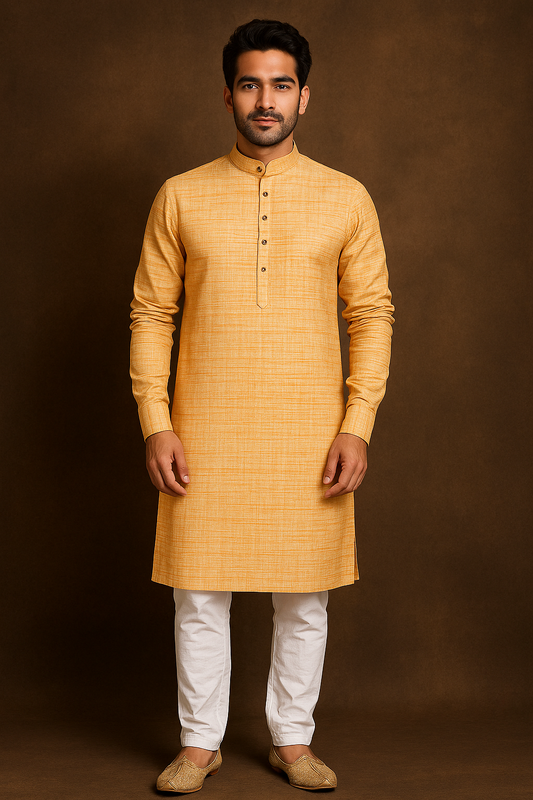 Men's Classic Beige Kurta with Lined Stripes