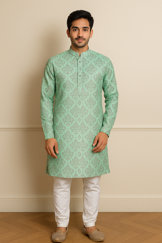 Mens Ethnic Motifs Rich Green Kurta