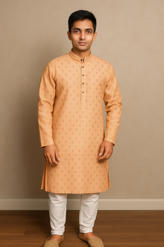 Mens Stylish Orange Geometric Patterned Kurta