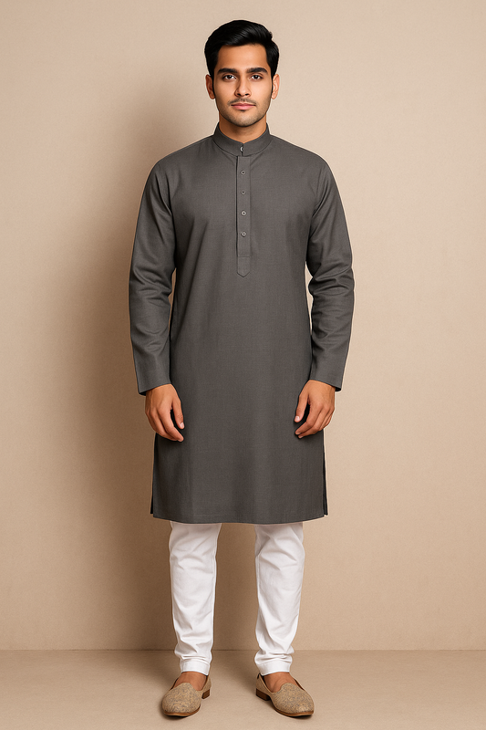 Mens Elegant Grey Solid Kurta