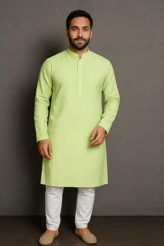 Mens Light Green Kurta with Front Buttons