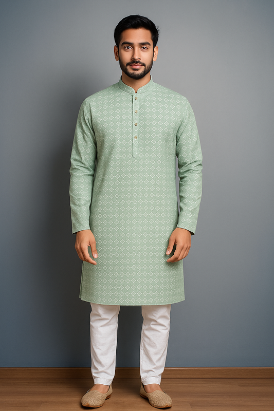 Mens Refreshing Light Green Solid Kurta