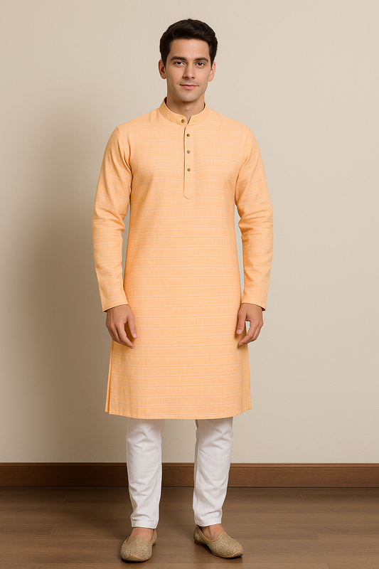Mens Sunlit Orange Solid Kurta