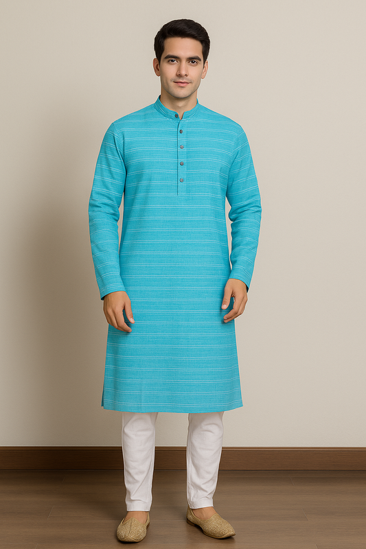 Mens Tranquil Blue Colour Solid Kurta