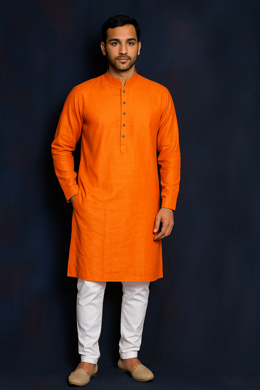 Mens Luminous Orange Kurta