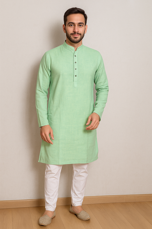Mens Mint Green Solid Colour Kurta