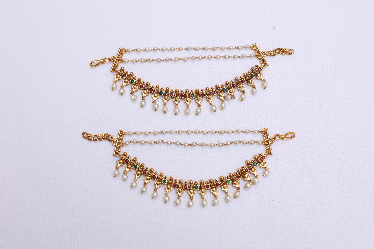 Traditional Pearl and Gemstone Ear Chains