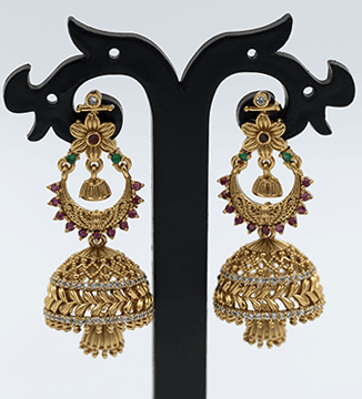 Elegant Gold-Plated Jhumka Earrings with Floral Accents