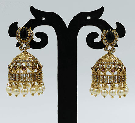 Exquisite Antique Gold-Toned Jhumka Earrings
