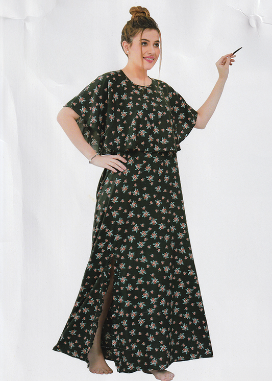 Black Floral Print Night Suit