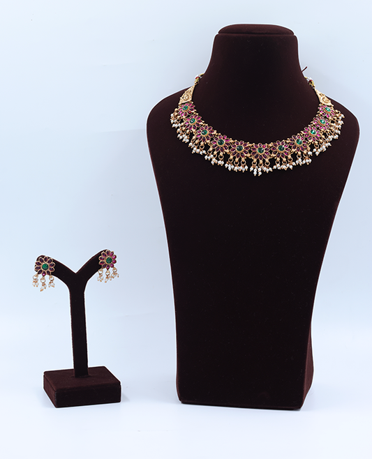 Elegant Ruby Floral Necklace Set