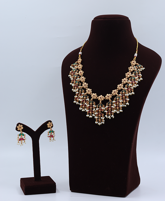 Floral Pearl Drop Necklace Set