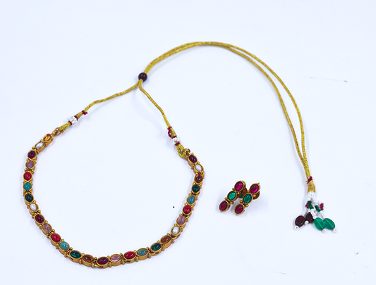 Colorful Navratna Inspired Necklace Set