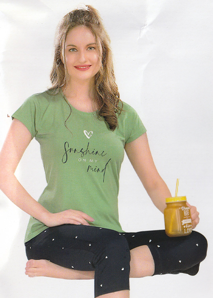 Sunshine Green And Black Night Dress set