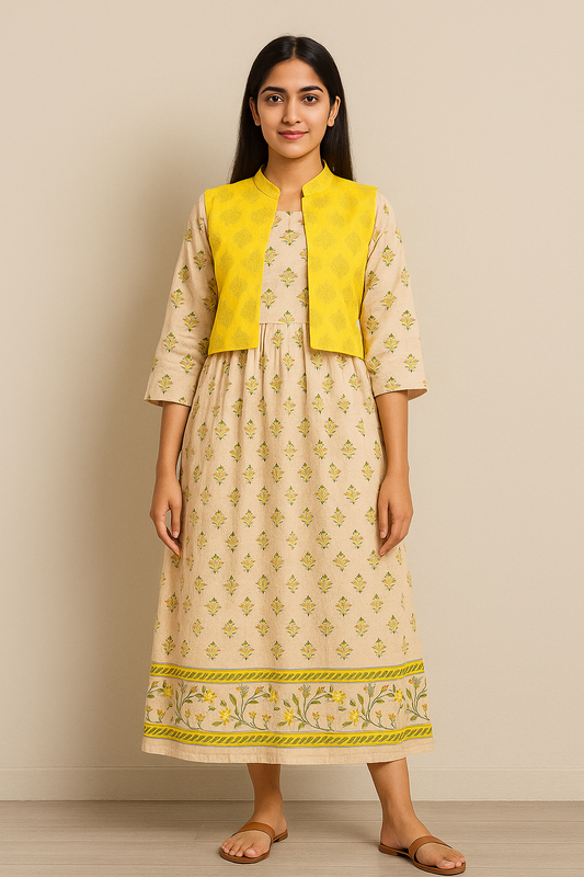 Riveting Beige Kurta with jacket