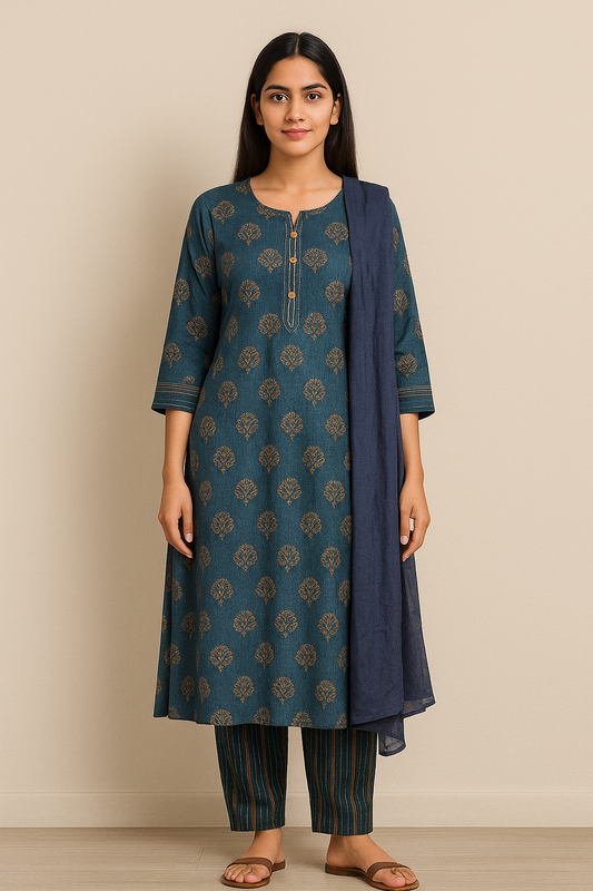Elegant Indigo Floral Kurta Set