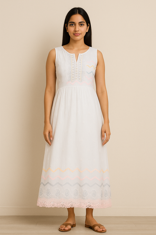 Beautiful White Lace Embroidered Maxi Dress