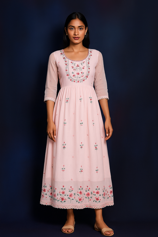 Charming Floral Embroidered Anarkali Dress