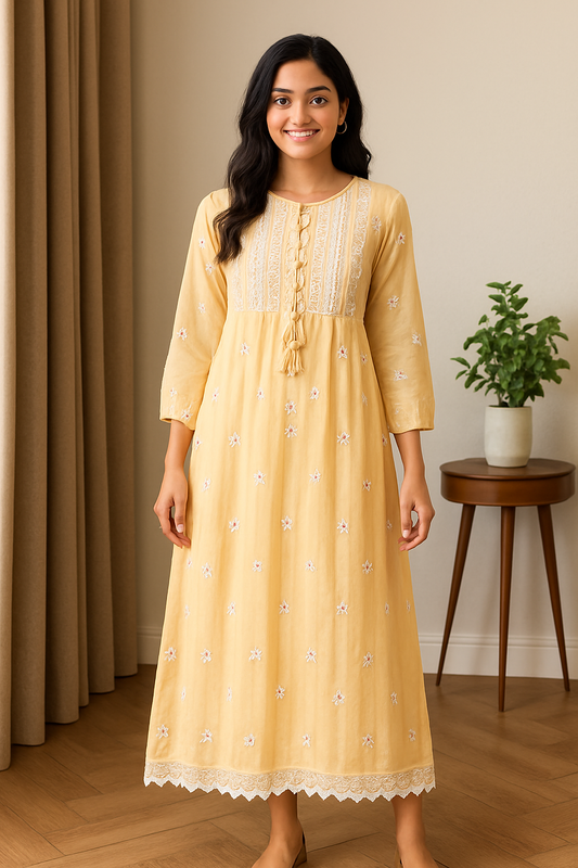 Serene Beige Embroidered Maxi Dress