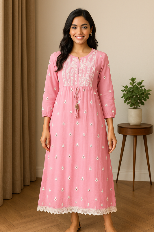 Adorable Pink Embroidered Maxi Dress