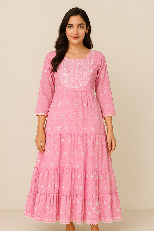 Enchanting Pink Anarkali Tiered Dress