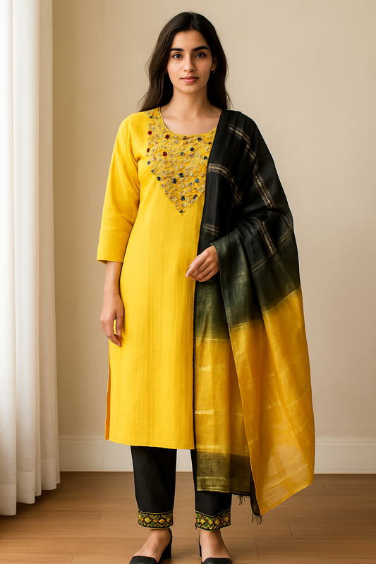 Hypnotic Yellow Embroidered Kurta Set