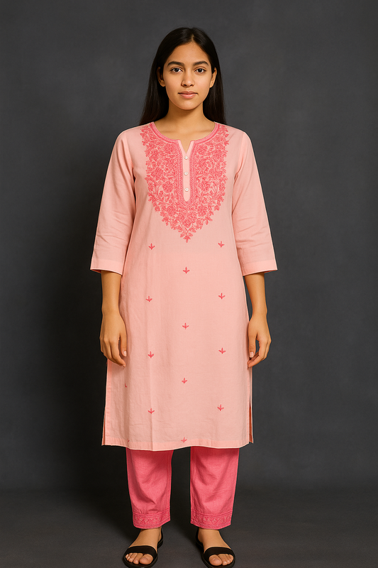 Brilliant Pink Embroidered Kurta Set