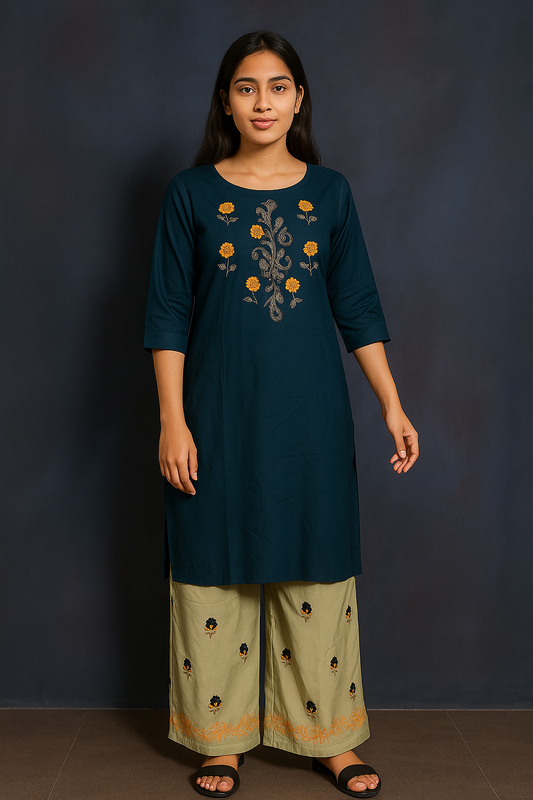 Graceful Embroidered Navy Blue Kurta Set