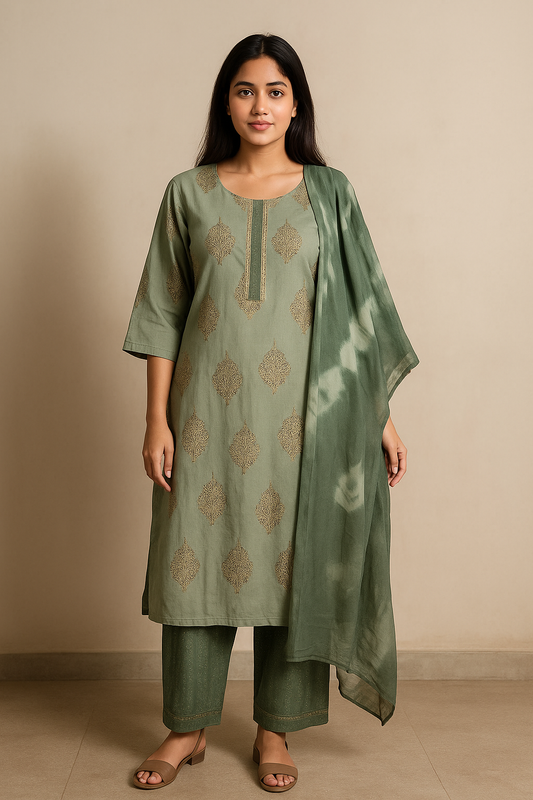 Gripping Green Printed Kurta Set