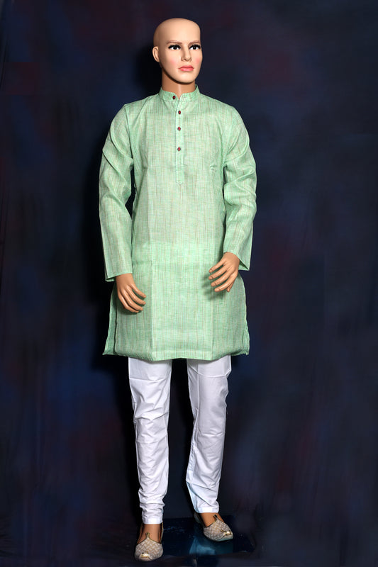 Mens Subdued Green Solid Kurta