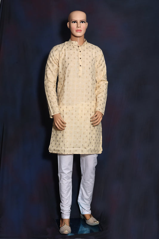 Mens Ethnic Motif Printed Beige Kurta