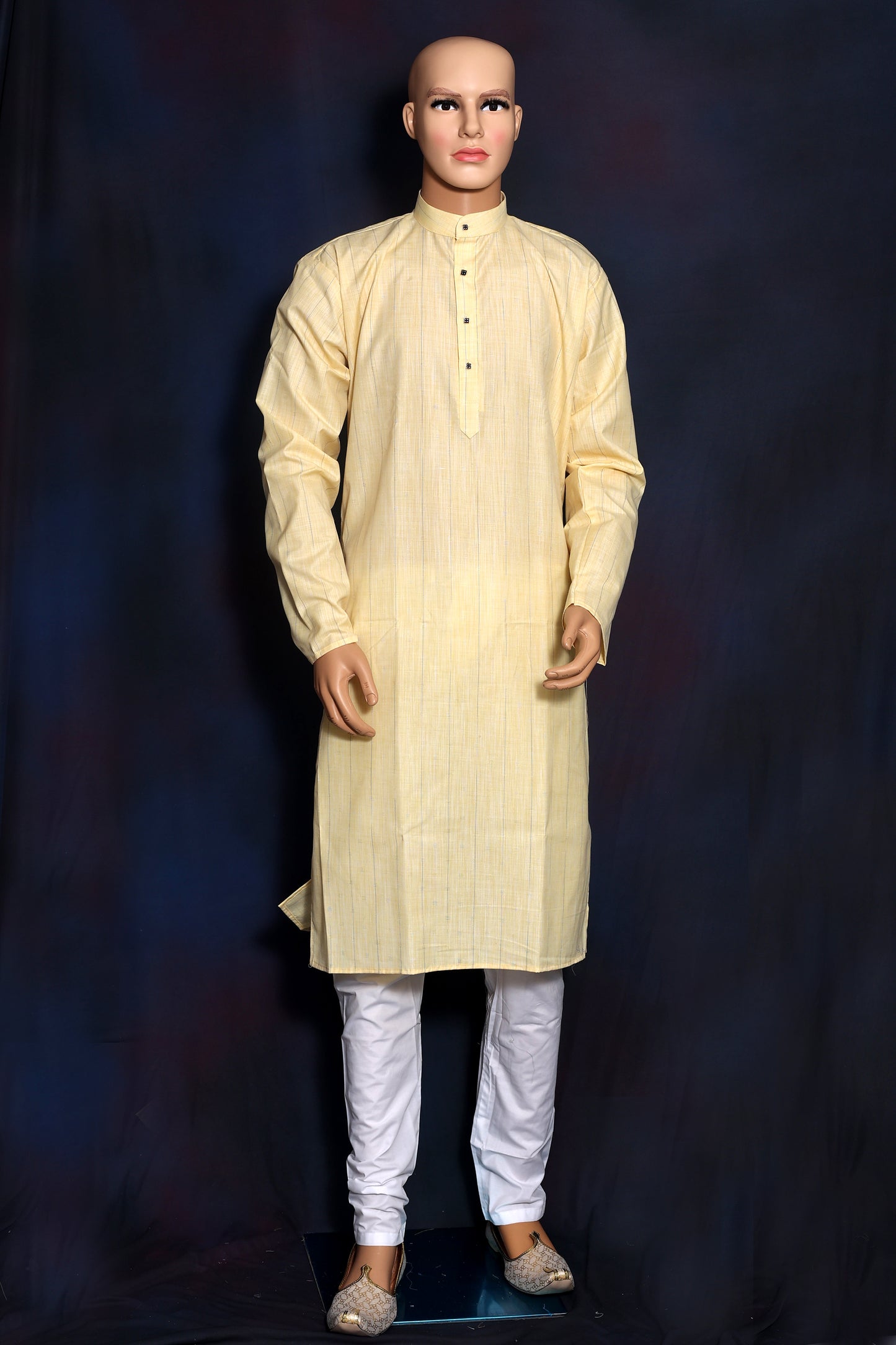 Mens Pastel Yellow Striped Kurta