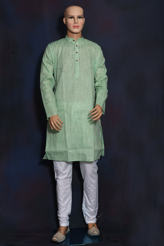 Mens Elegant Green Kurta with Front Buttons