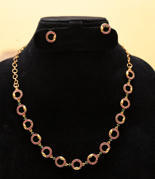 Gold Toned Circular Motifs Necklace Set