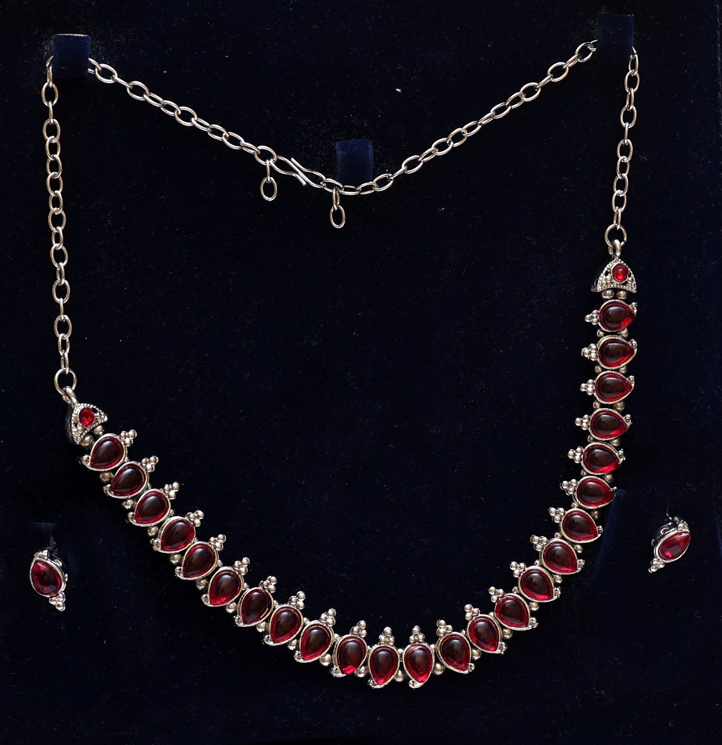 Garnet Red Stone Studded Necklace Set