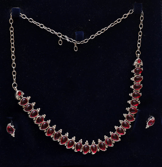 Garnet Red Stone Studded Necklace Set