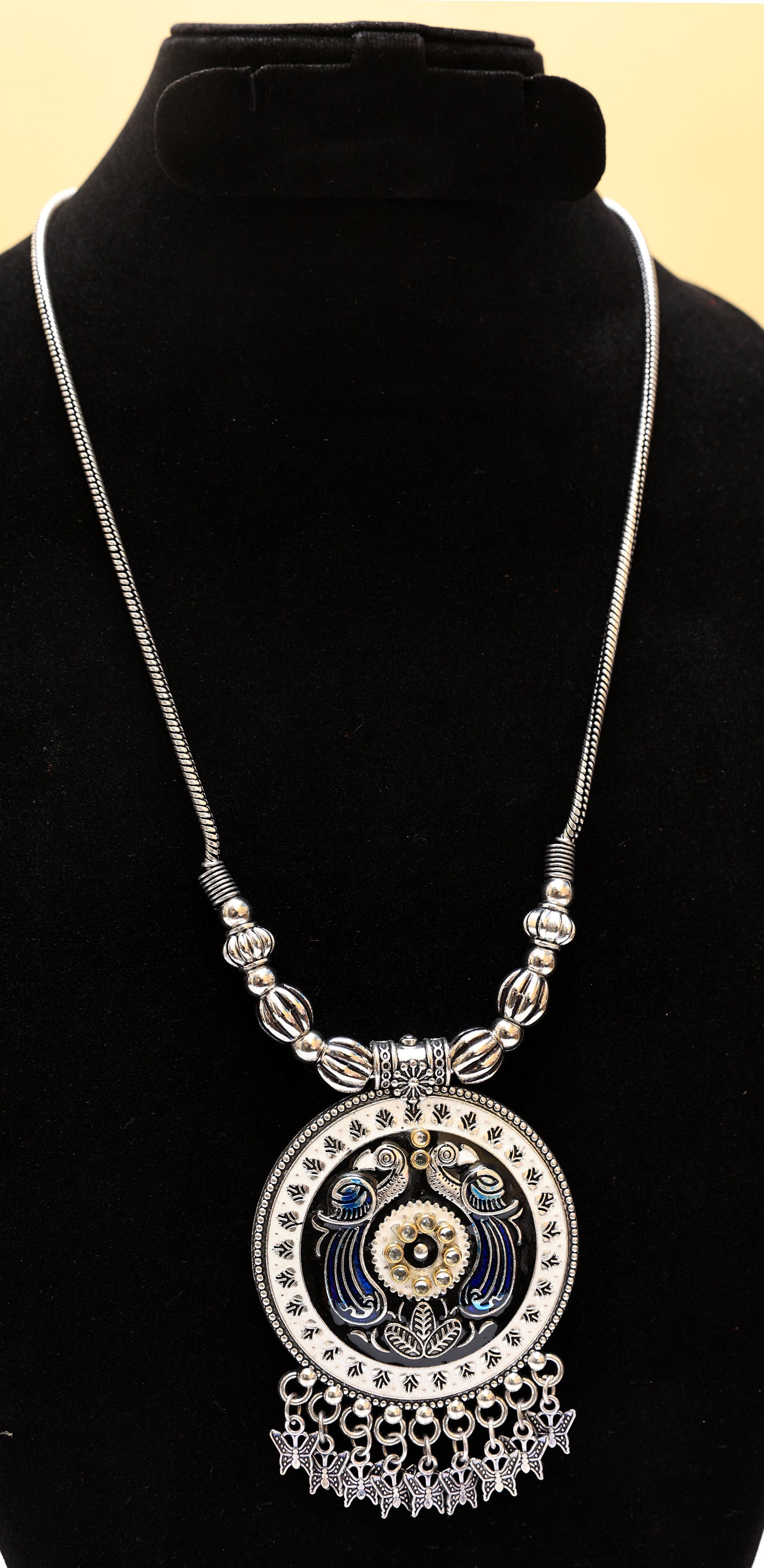 Ethnic Silver Oxidized Peacock Necklace