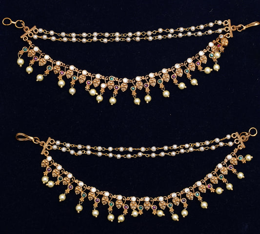 Radiant Gold Toned Pearl Ear Chains