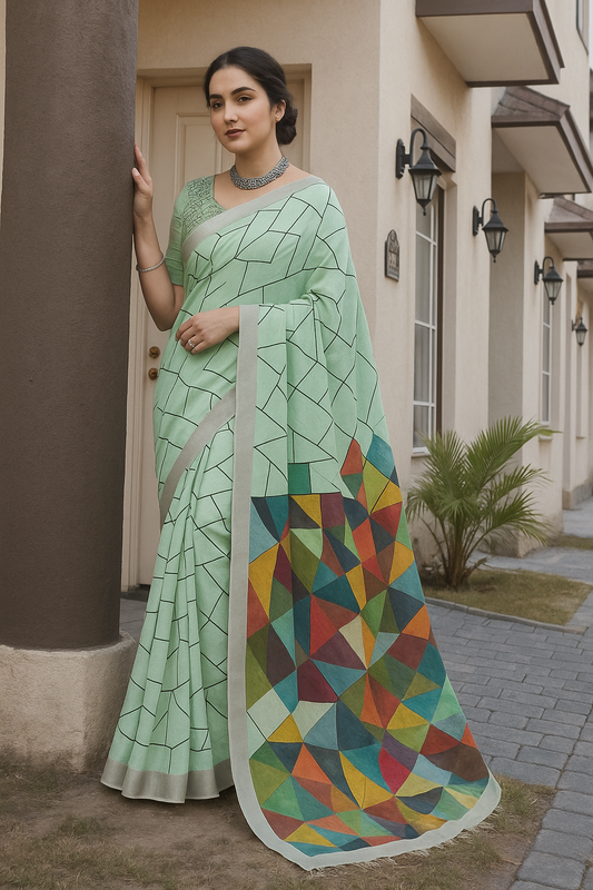 Sage Green Pre Draped Saree